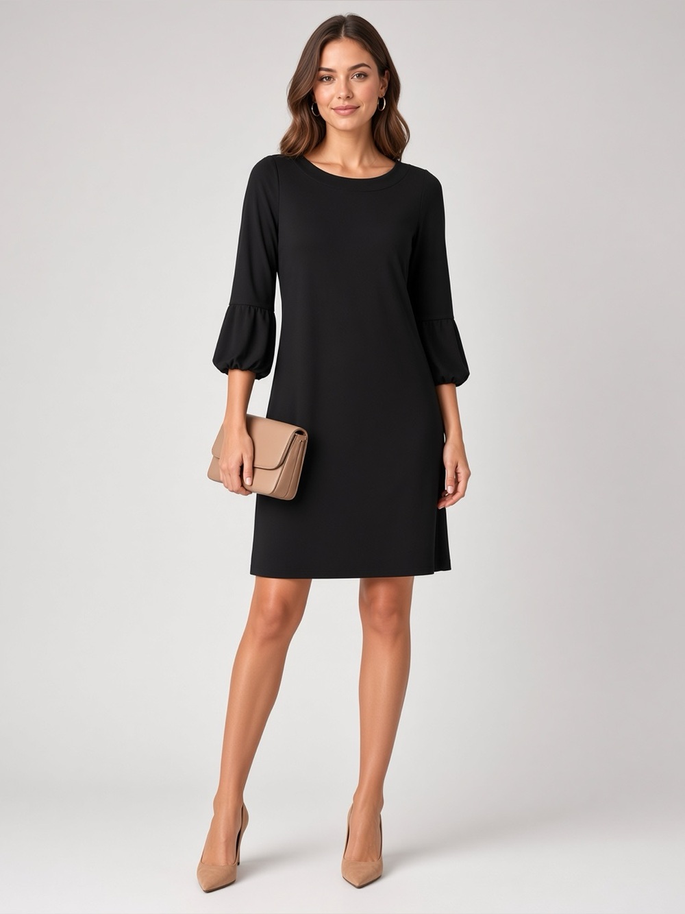 White House Black Market Black 3/4 Balloon Sleeve Shift Dress Size M